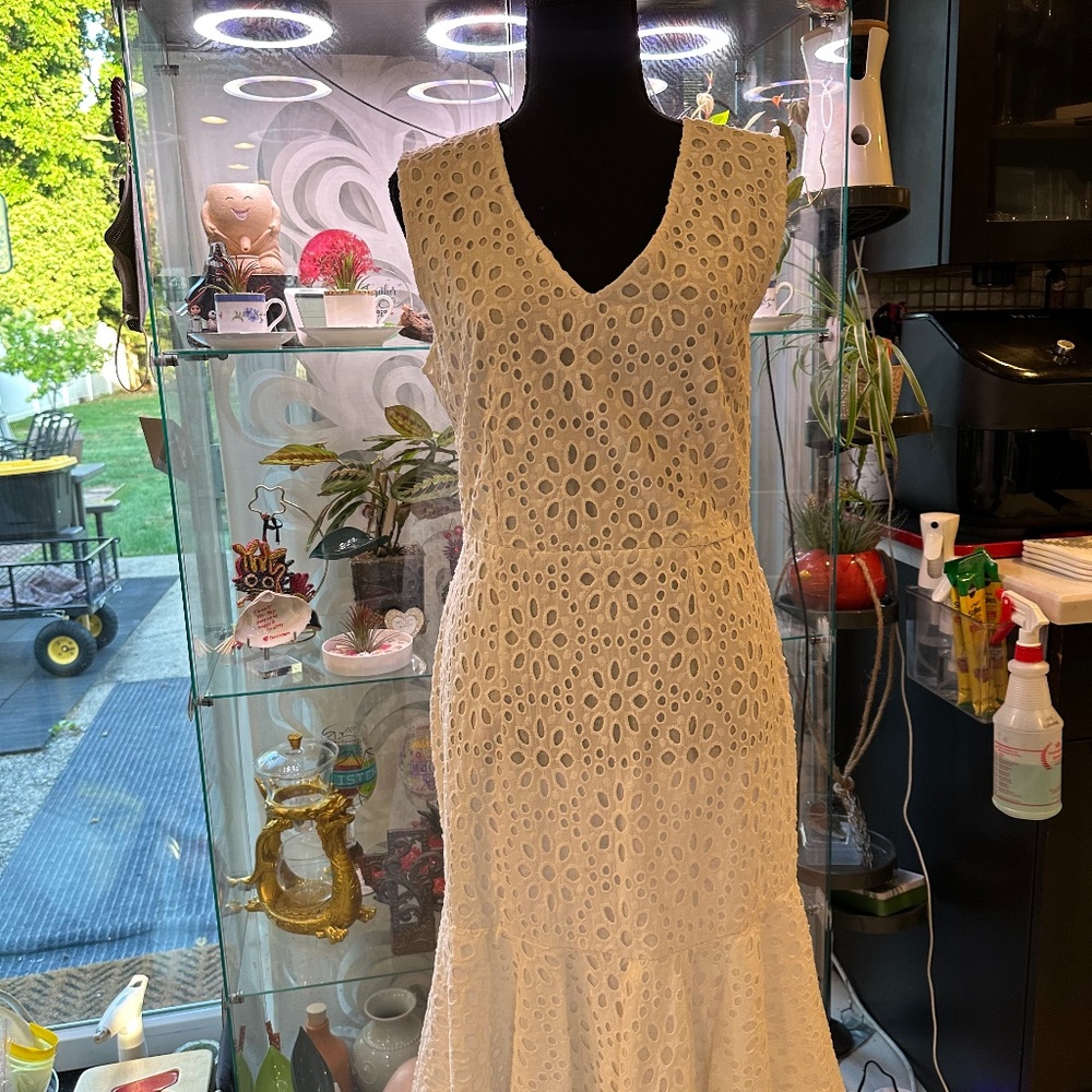 White midi lace eyelet dress